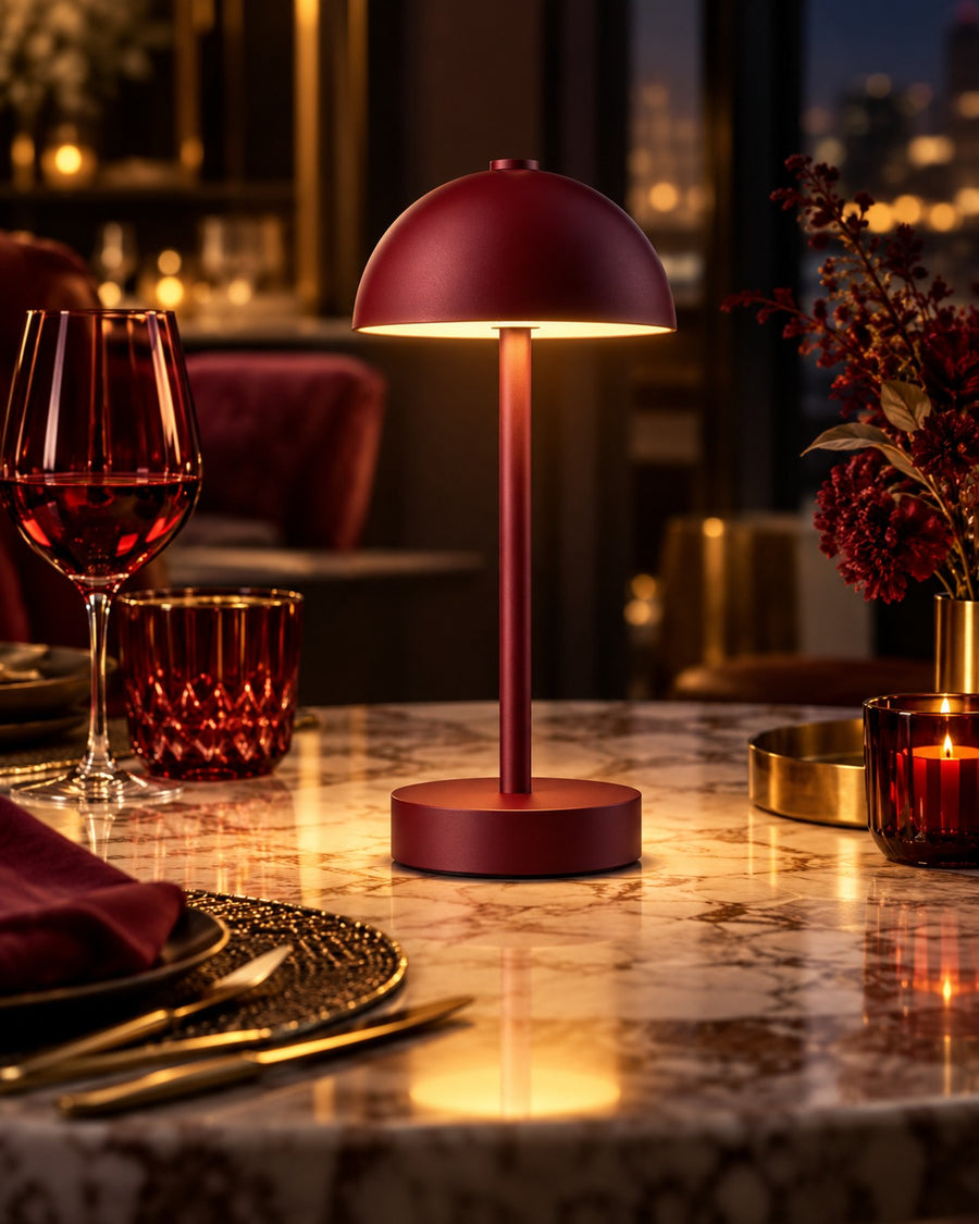 SELUNAVIQ® Merlot Glow Cordless Table Lamp – Wine Red Modern Accent Light for Dining & Lounge Spaces