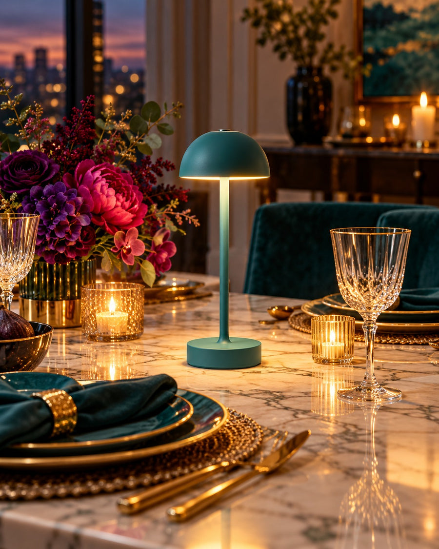 SELUNAVIQ® Teal Muse Cordless Table Lamp – Slim Modern Dome Light for Dining Tables, Bedside & Small Spaces