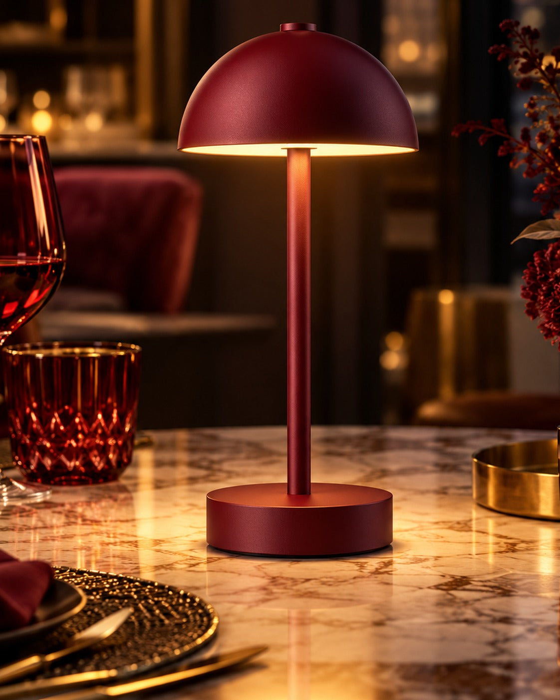 SELUNAVIQ® Merlot Glow Cordless Table Lamp – Wine Red Modern Accent Light for Dining & Lounge Spaces